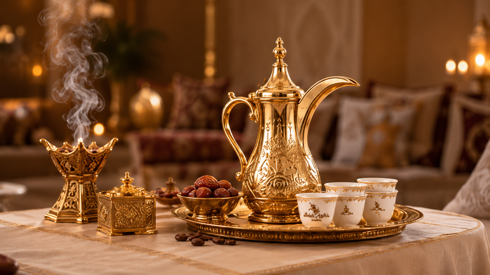 Traditional Arabic coffee hospitality setup